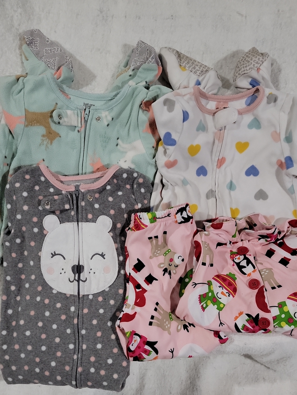 Carter's Mixed Print Footed Pajamas & Pajama Set in Pink, Mint, Gray, White 2T